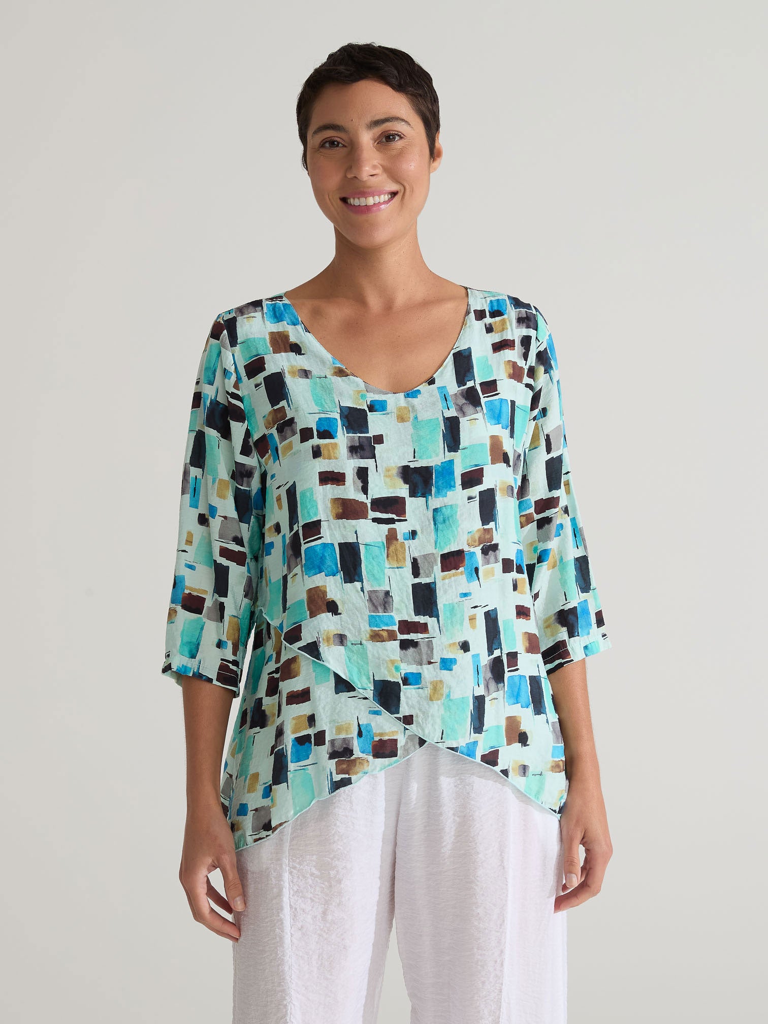 CUT LOOSE - Sea Glass Double Layer V-Neck - 6236823