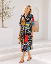 Vanite Couture Zip Front Mixed Media Polka Dot Shirt/Dress - 6242 - BLACK/MULTI