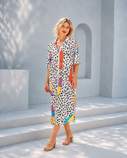 Vanite Couture Zip Front Mixed Media Polka Dot Shirt/Dress - 6242 - WHITE/MULTI