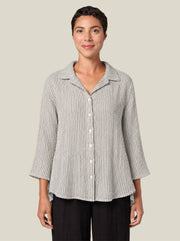 CUT LOOSE Grey Stripe Crinkle Crop Easy Shirt - 0646986