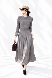Vanite Couture Textured Pleated Solid Dress - 6306-1 - GREY