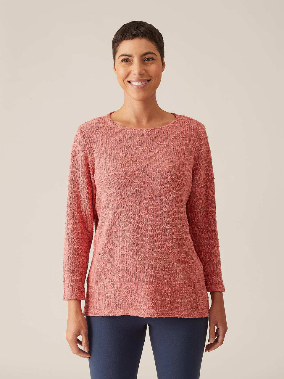 CUT LOOSE - Texture Sweater 3/4 Sleeve Boatneck Top - 6375060