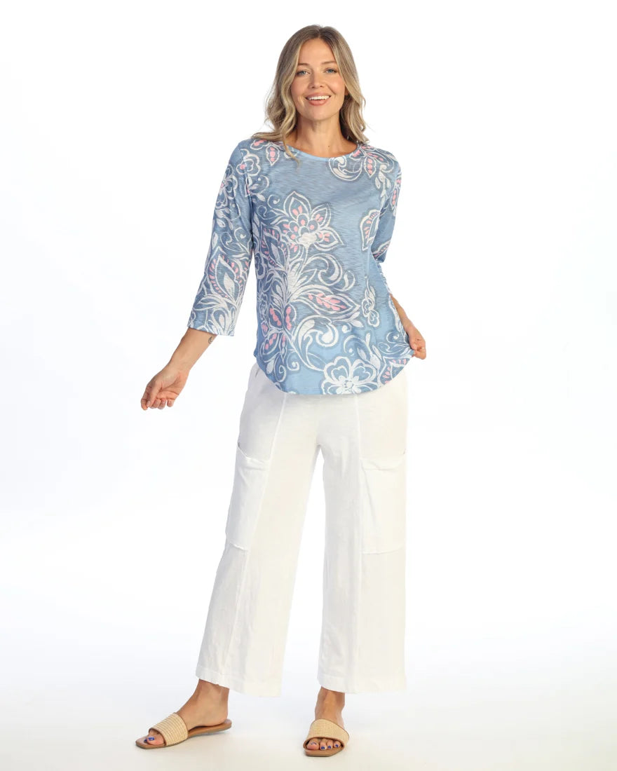 JESS & JANE Round Hem Long Sleeve Slub Top - 64-2285 - BOHEMIA