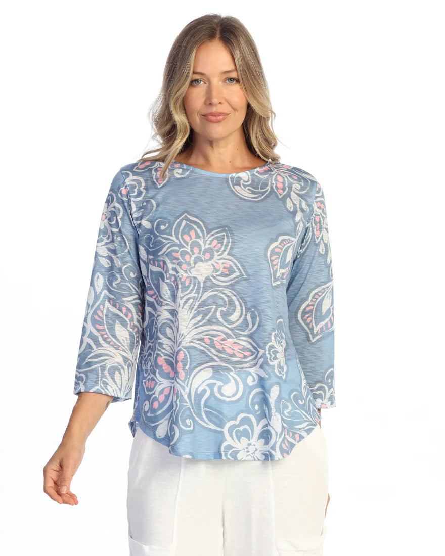 JESS & JANE Round Hem Long Sleeve Slub Top - 64-2285 - BOHEMIA