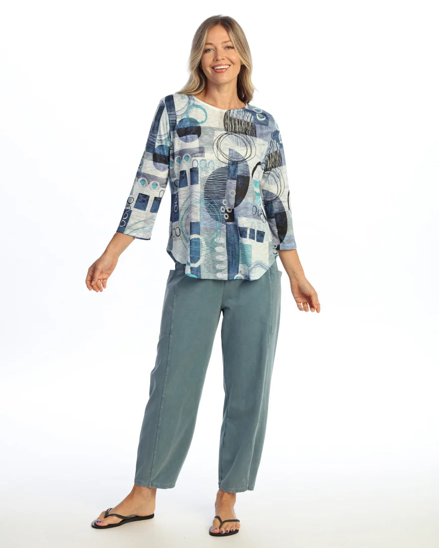 JESS & JANE Round Hem Long Sleeve Slub Top - 64-2319 - LAPIS