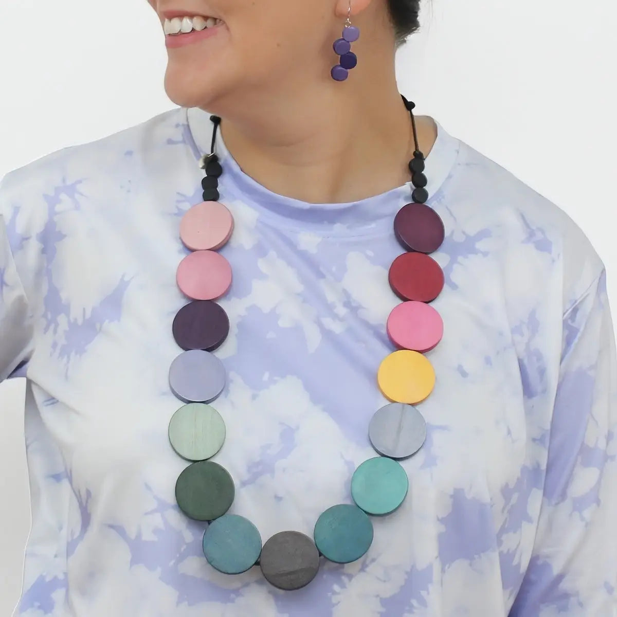 SYLCA Wood Dark Multi Bead Statement Necklace - SD24N23 - DARK MULTI