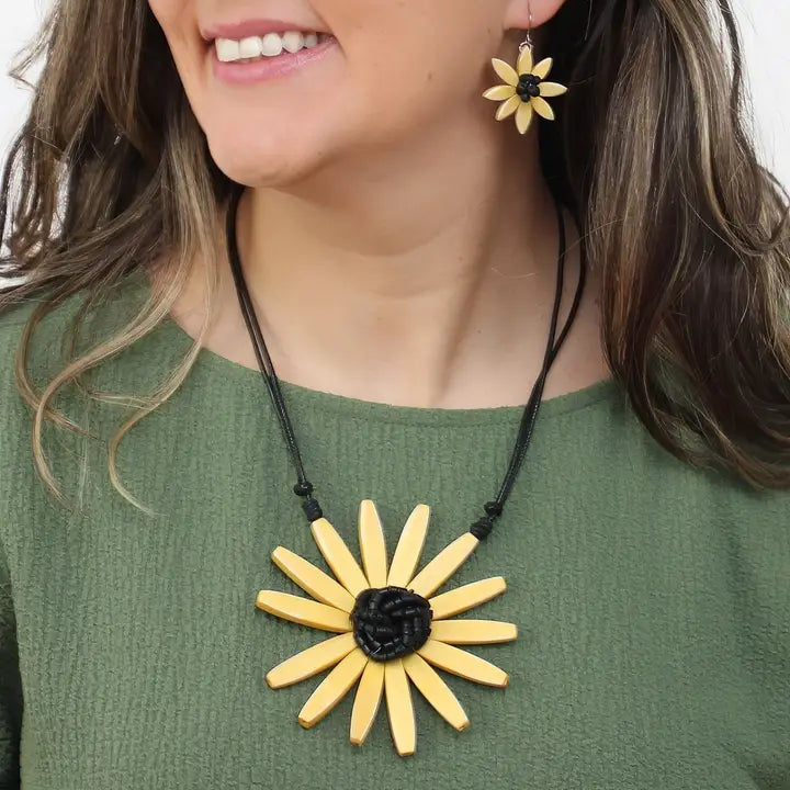 SYLCA Yellow Amaya Flower Statement Necklace - BP23N13 - YELLOW