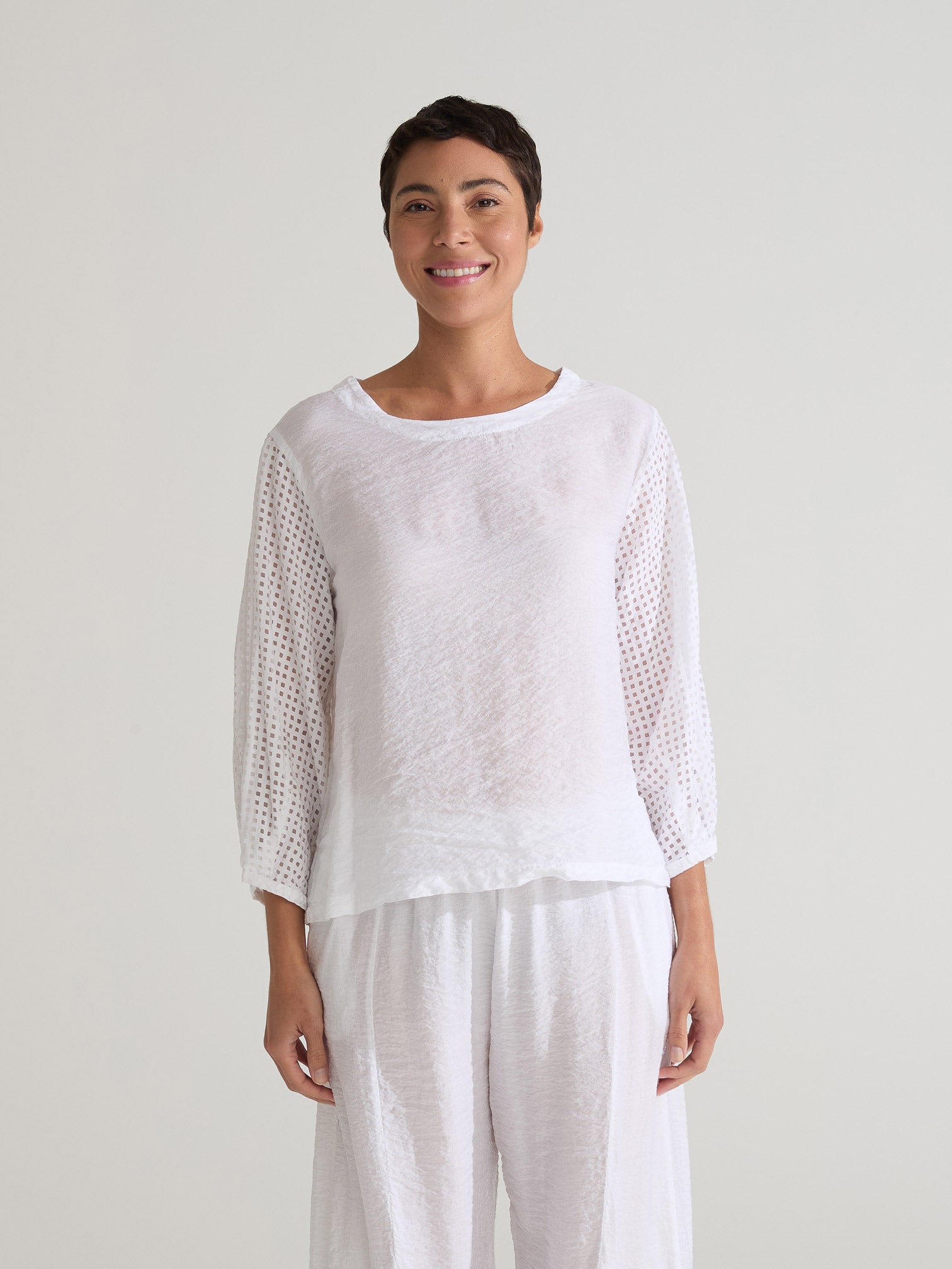 CUT LOOSE - Check Burnout Lantern Slv Top - 6456083