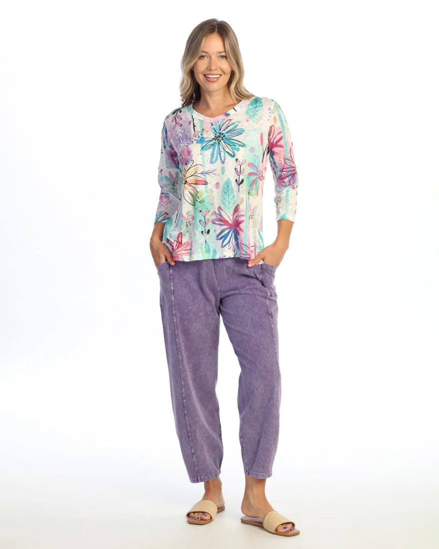 JESS & JANE V-Neck 3/4 Sleeve Side Slit Top - 65-2295 - REVERIE