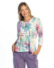 JESS & JANE V-Neck 3/4 Sleeve Side Slit Top - 65-2295 - REVERIE