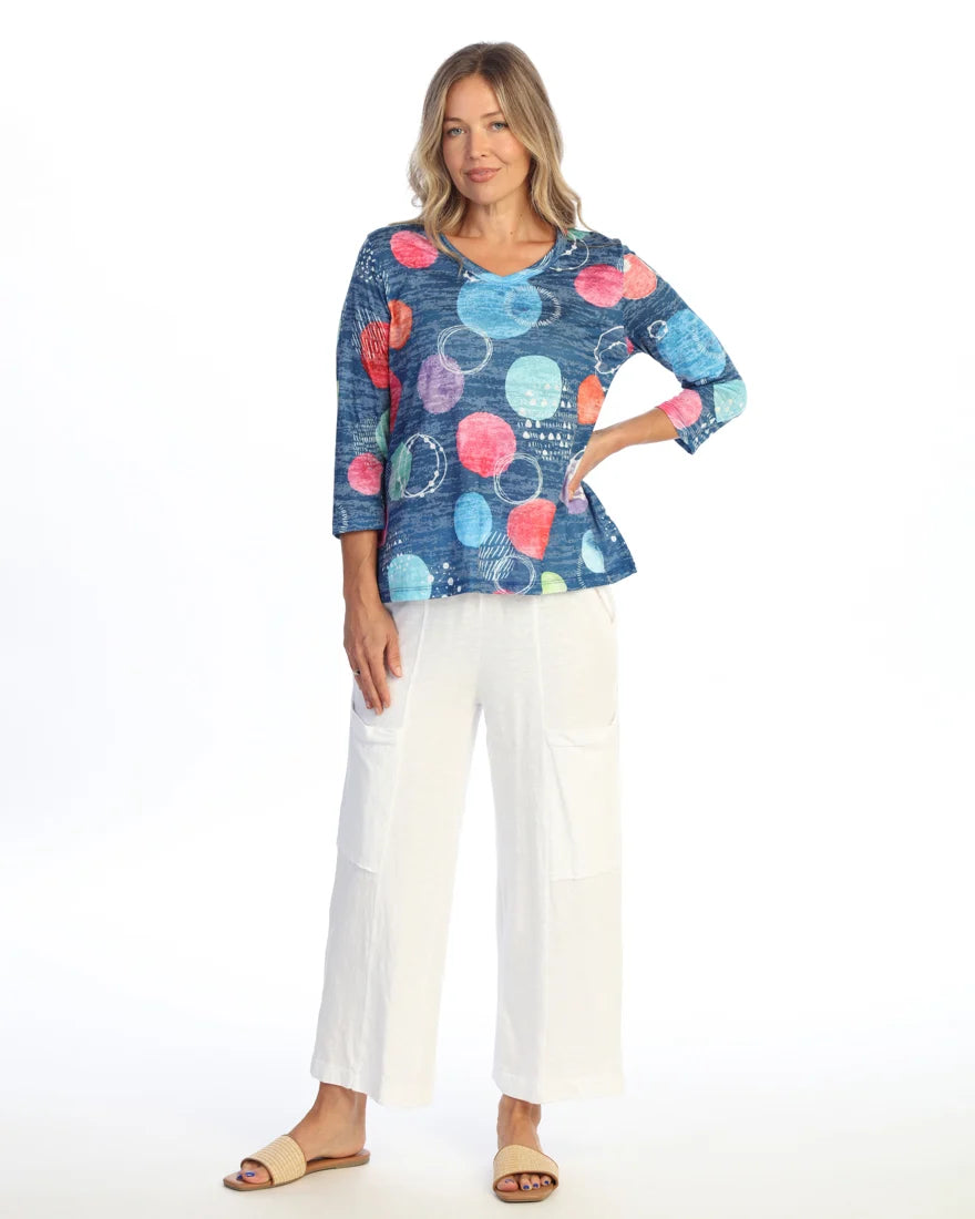 JESS & JANE V-Neck 3/4 Sleeve Side Slit Top - 65-2310 - DULCE