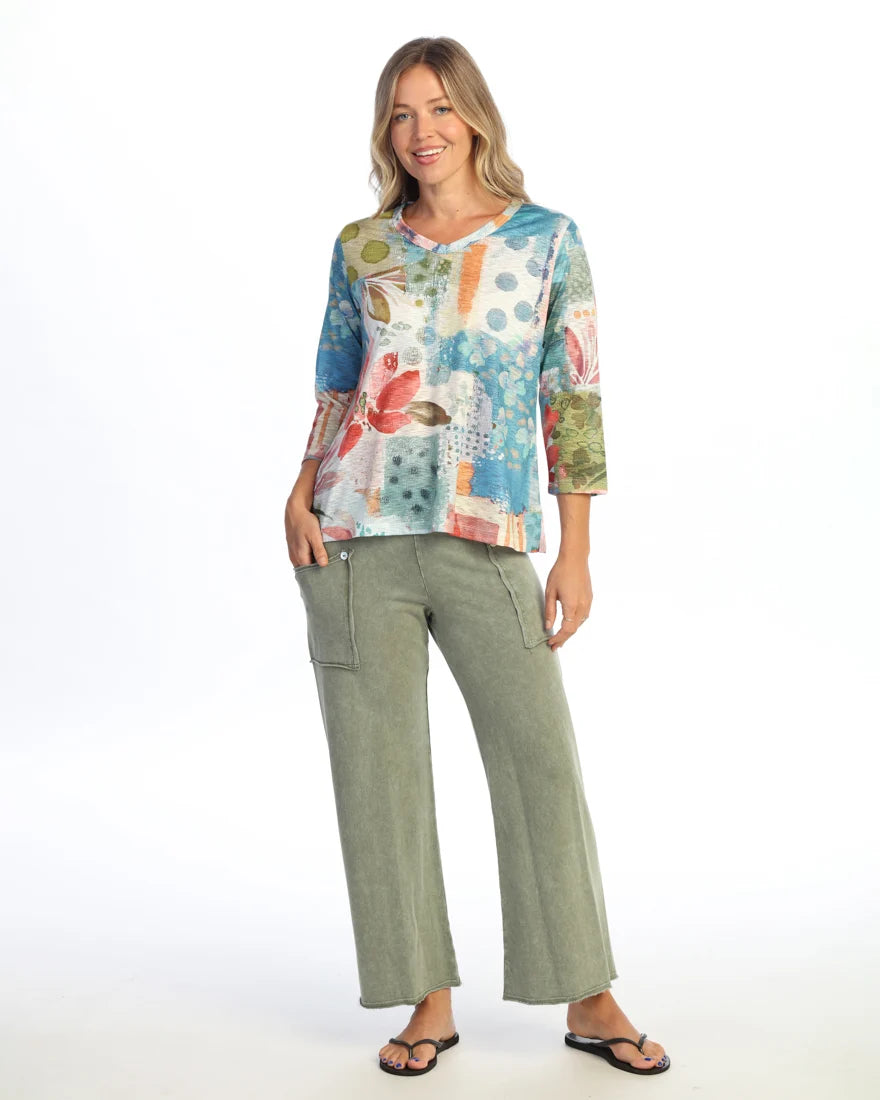 JESS & JANE V-Neck 3/4 Sleeve Side Slit Top - 65-2326 - COSTA