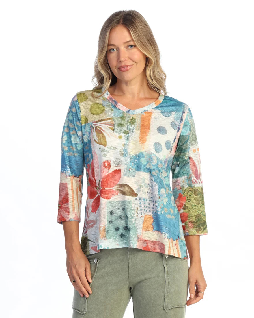 JESS & JANE V-Neck 3/4 Sleeve Side Slit Top - 65-2326 - COSTA