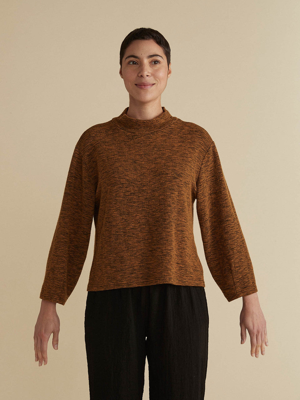 CUT LOOSE - Crimped Fabric Mock Neck Top - 6546114