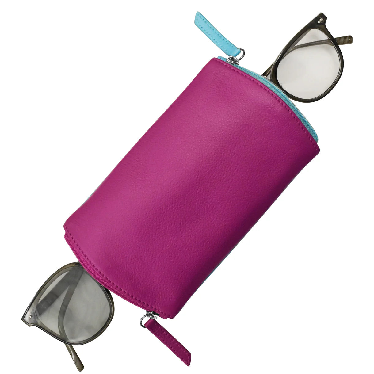 ili New York - TWO TONED DOUBLE ZIP EYEGLASS CASE - 6571 - Aegean Blue/Orchid