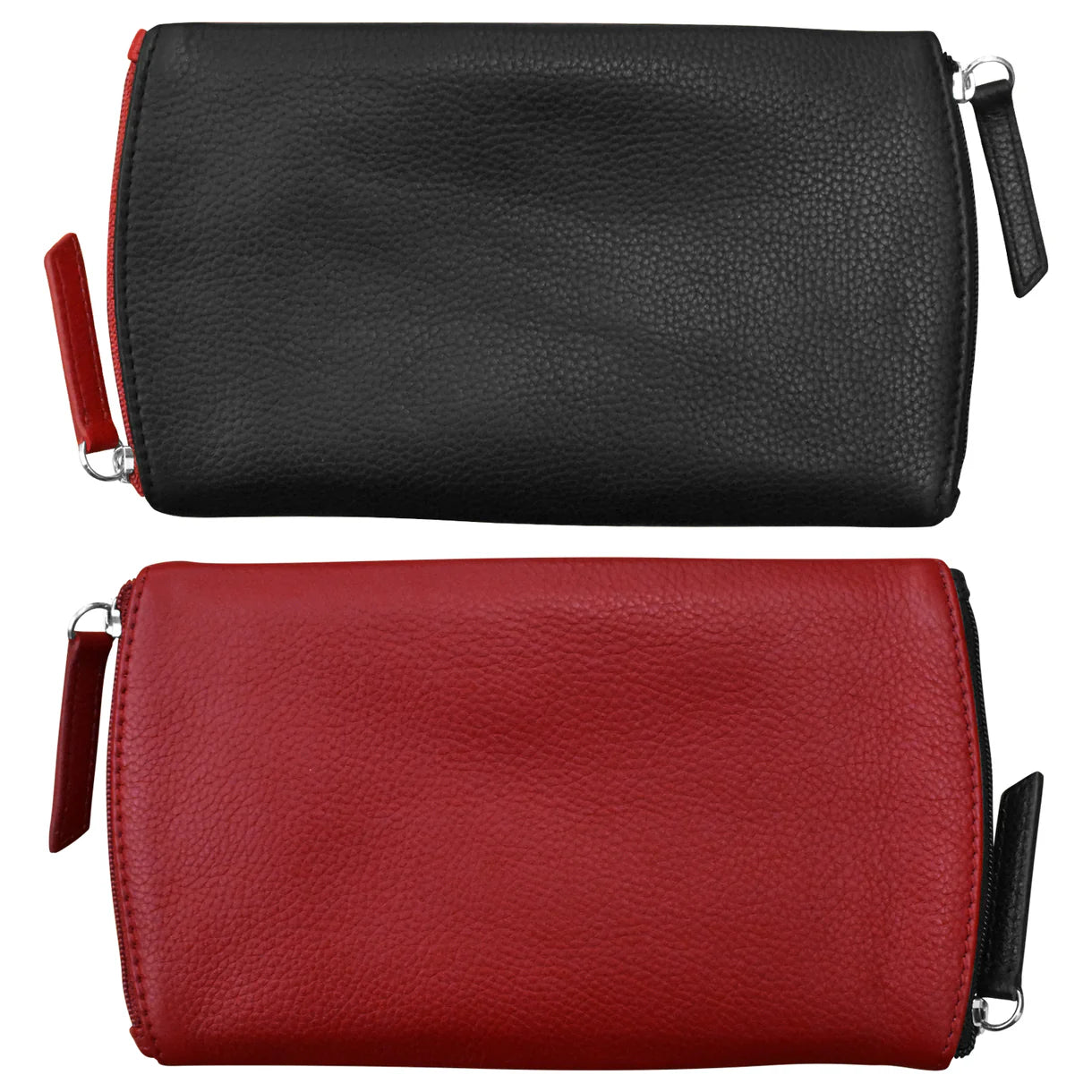 ili New York - TWO TONED DOUBLE ZIP EYEGLASS CASE - 6571 - Black/Red