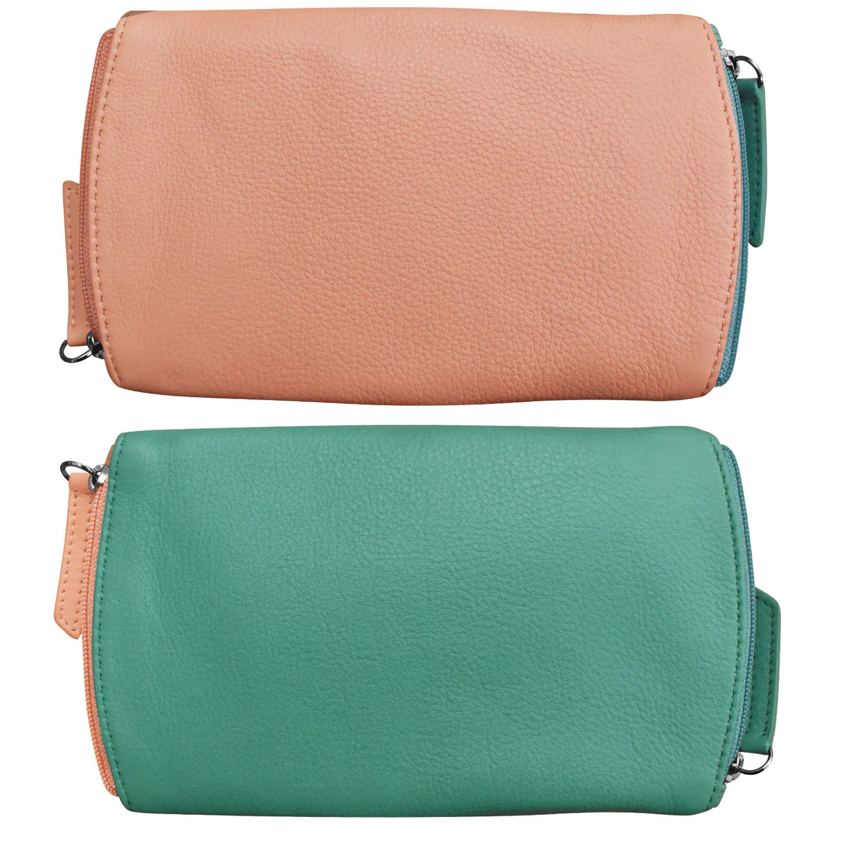 ili New York - TWO TONED DOUBLE ZIP EYEGLASS CASE - 6571 - Peach/Turquoise