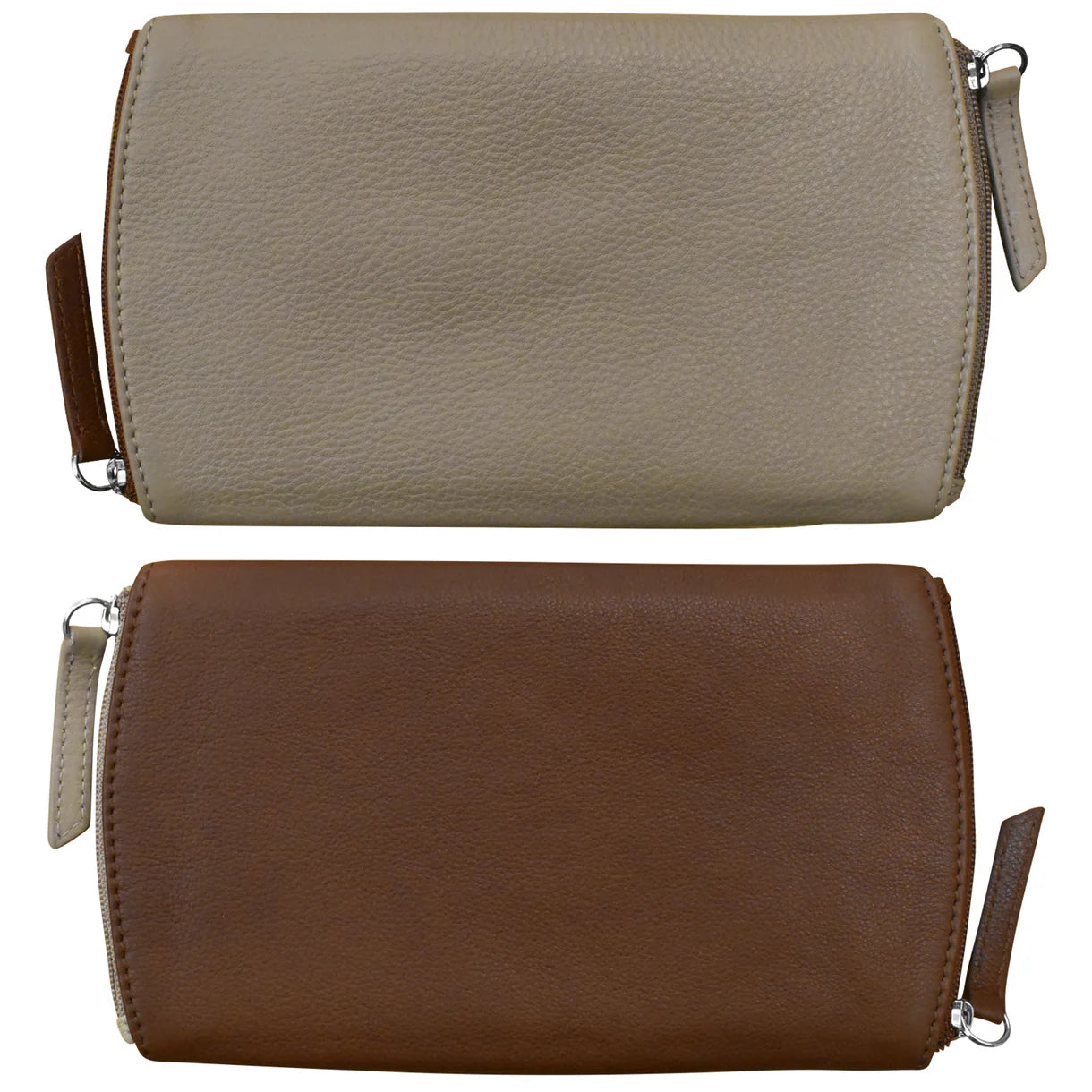 ili New York - TWO TONED DOUBLE ZIP EYEGLASS CASE - 6571 - Taupe/Toffee