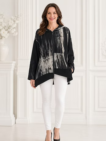 Vanite Couture Asymmetric Zip Front Abstract Jacket - 65830