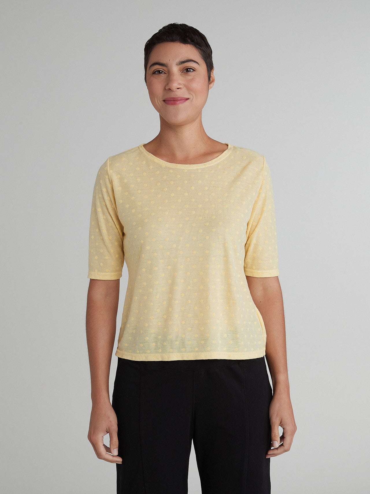 CUT LOOSE - Mesh Dot Elbow Sleeve Fitted Tee - 6586784
