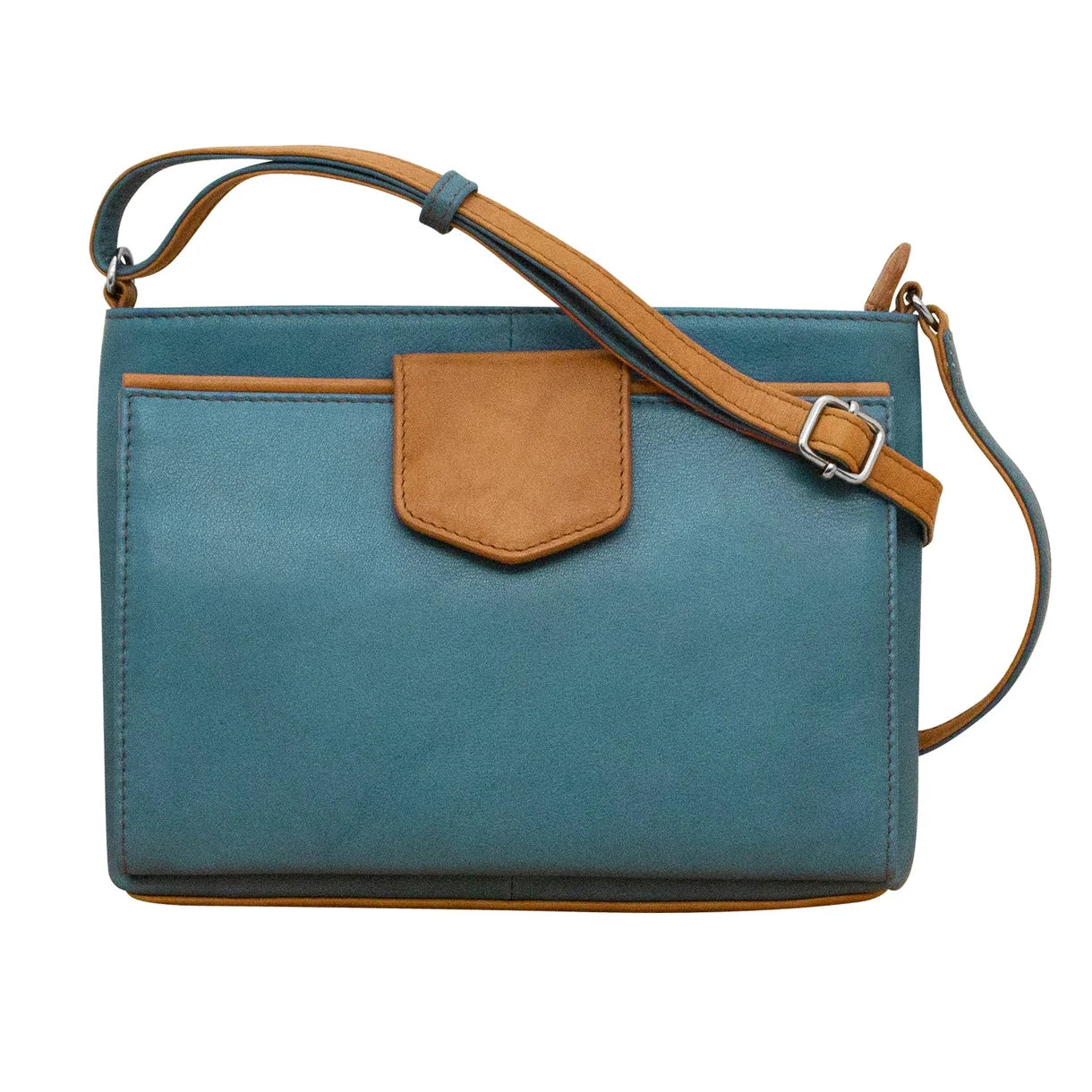 ili New York - POINTED TAB CROSSBODY ORGANIZER - 6592 - Jeans Blue / Antique Saddle