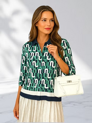 Vanite Couture Button Front Patterned Top - 66730 - GREEN MULTI