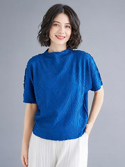 Vanite Couture Textured Floral Pattern Solid Top - 68099 - ROYAL BLUE