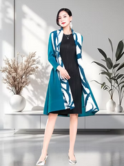 Vanite Couture Oversized Swirl Pattern Lapel Duster - 68171 - TEAL/WHITE