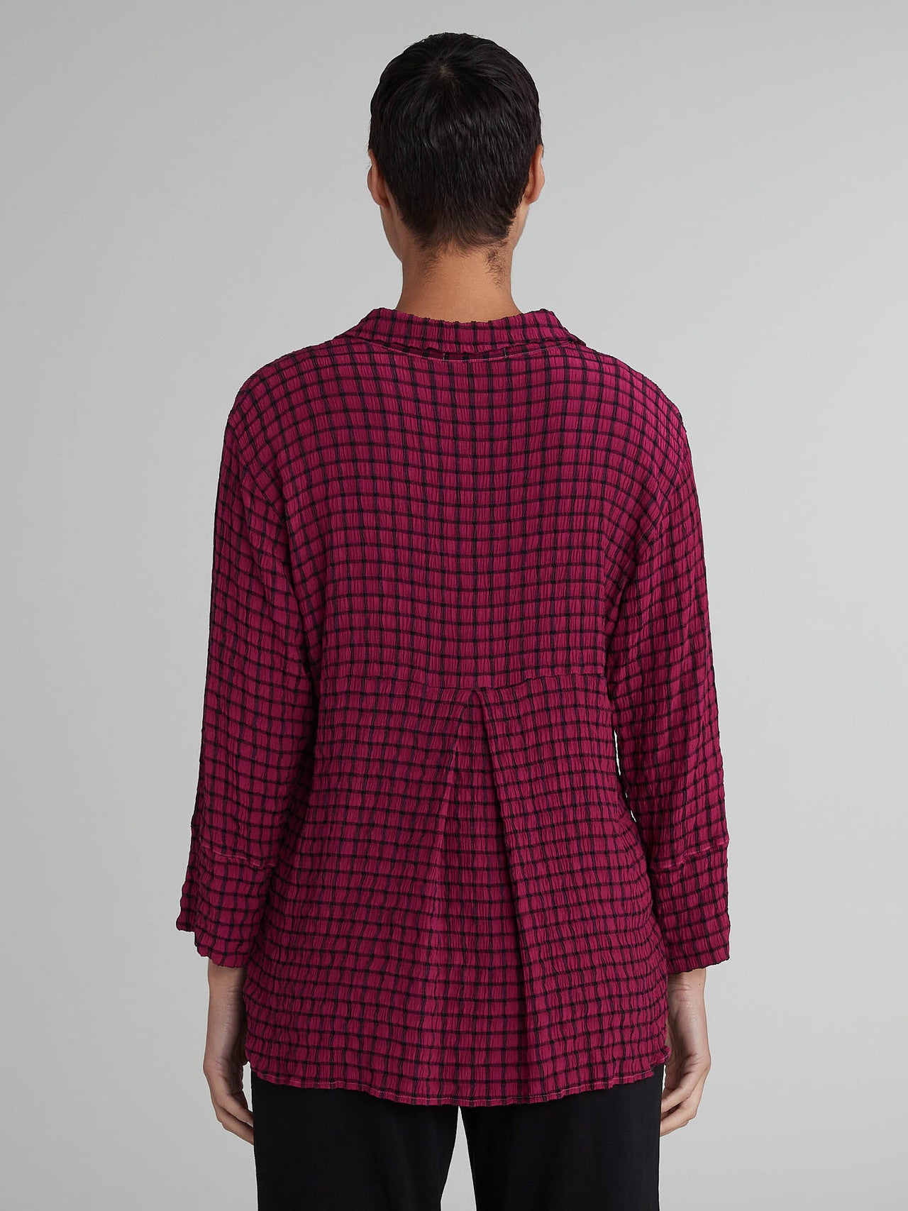 CUT LOOSE - Black Crinkle Plaid Crop Easy Shirt - 6826986