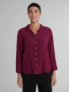 CUT LOOSE - Black Crinkle Plaid Crop Easy Shirt - 6826986Sp