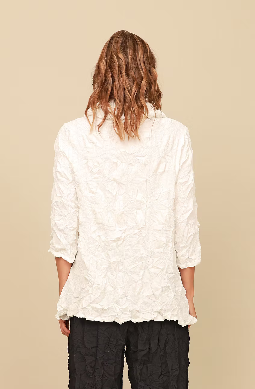 Chalet Gould Embossed Woven 3/4 Sleeve Cowl Neck Solid Top - T62411