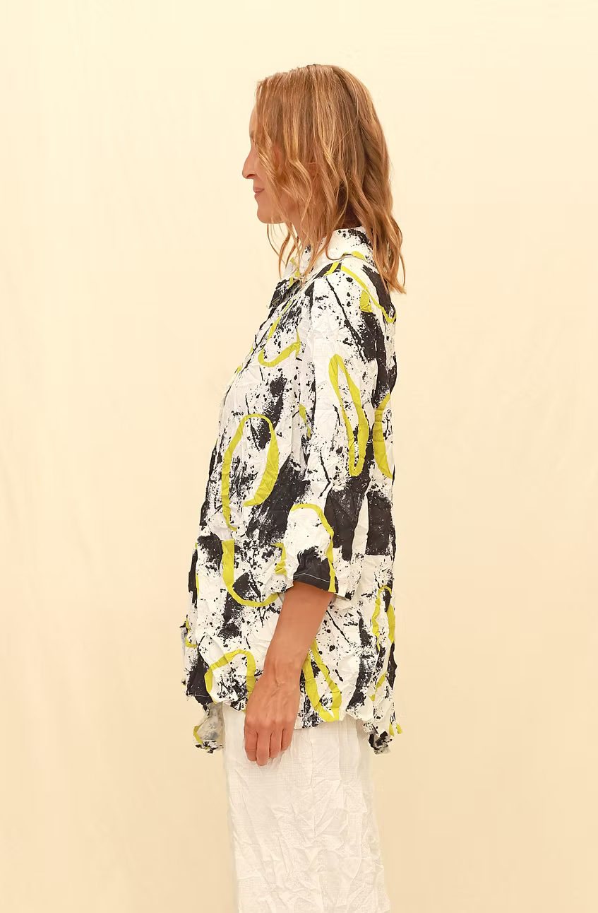 Chalet Dayana Euro Crush Bubble 3/4 Sleeves Button Down Collared Shirt - T75580