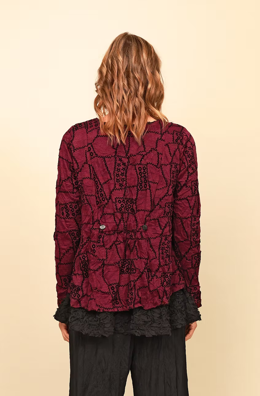 Chalet Gizel Long Sleeve Recycled Crinkle Jersey Top with Abstract Black Geometric Detailing - CB62318