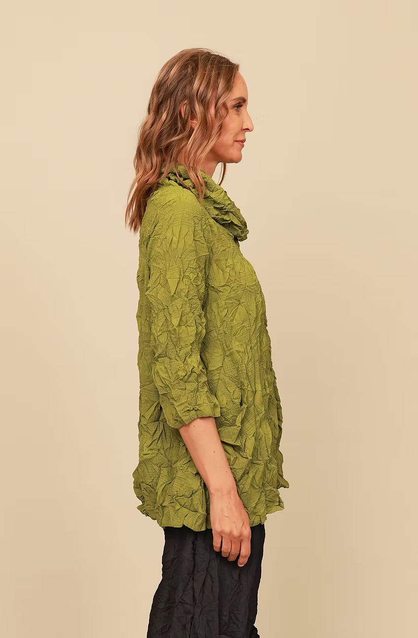 Chalet Gould Embossed Woven 3/4 Sleeve Cowl Neck Solid Top - T62411
