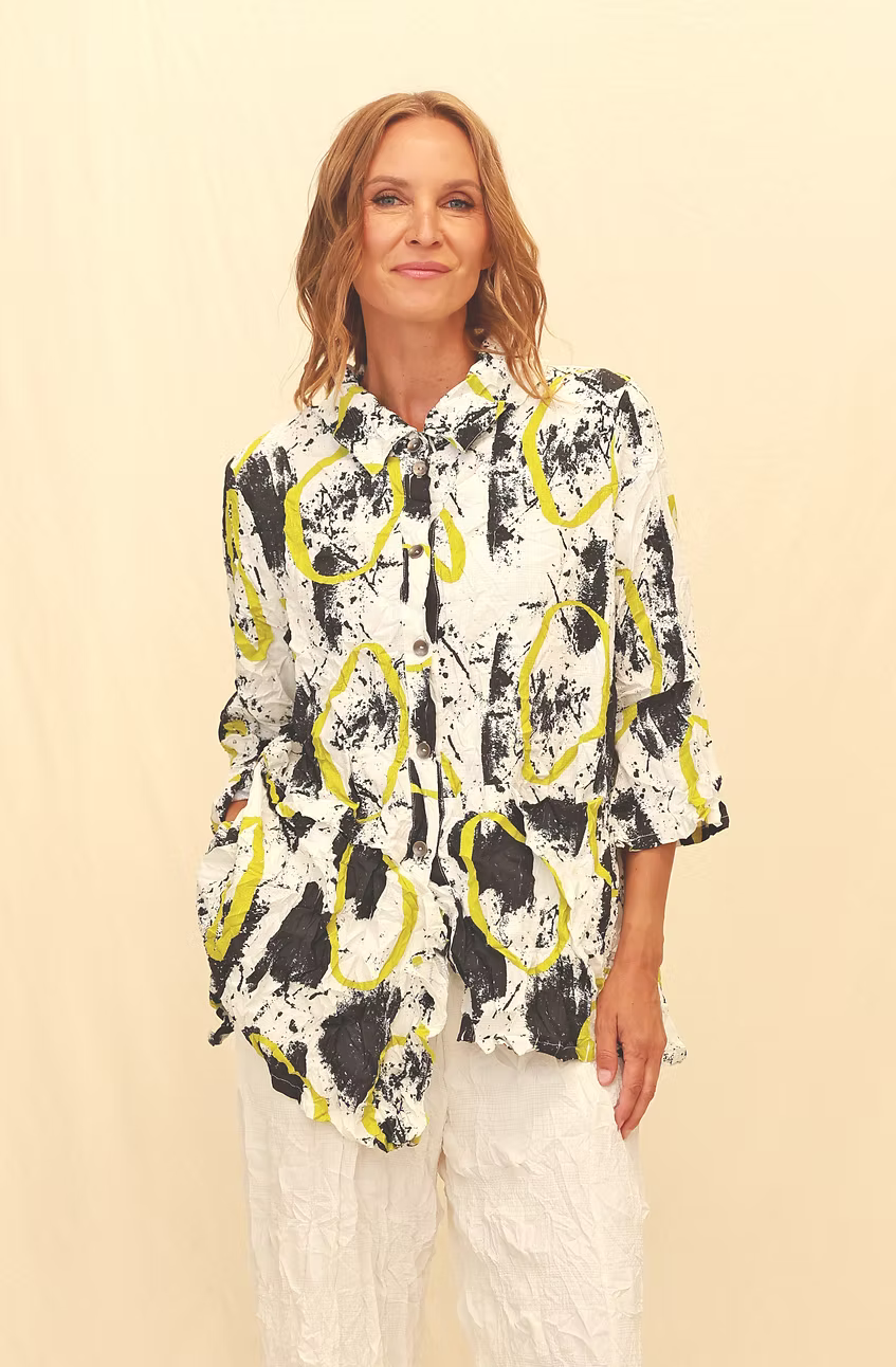 Chalet Dayana Euro Crush Bubble 3/4 Sleeves Button Down Collared Shirt - T75580