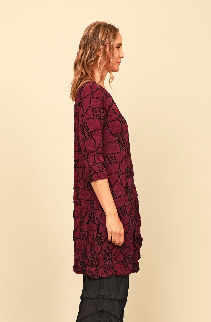 Chalet Ashton Recycled Crinkle Jersey Short Dress with Black Geometric Detailing - CB66012
