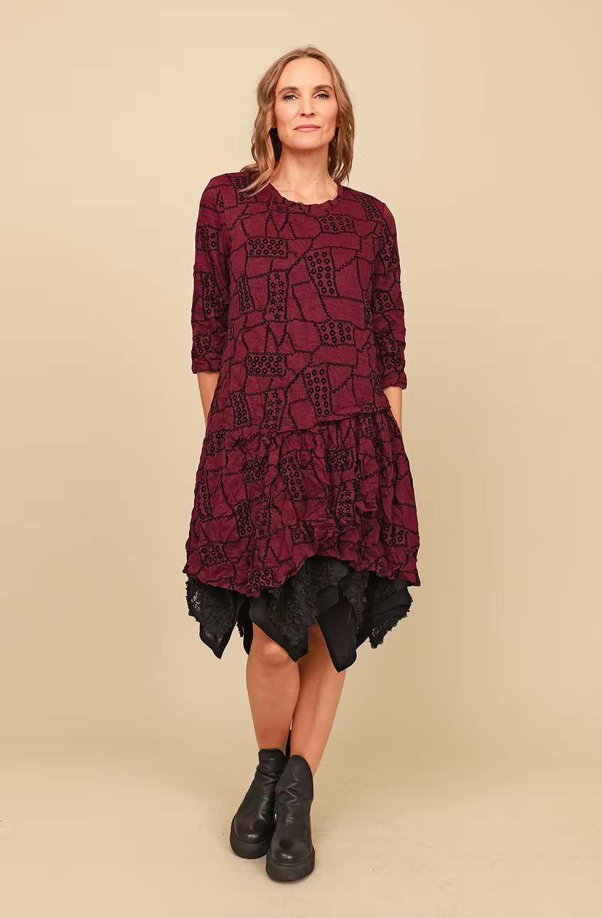 Chalet Ashton Recycled Crinkle Jersey Short Dress with Black Geometric Detailing - CB66012