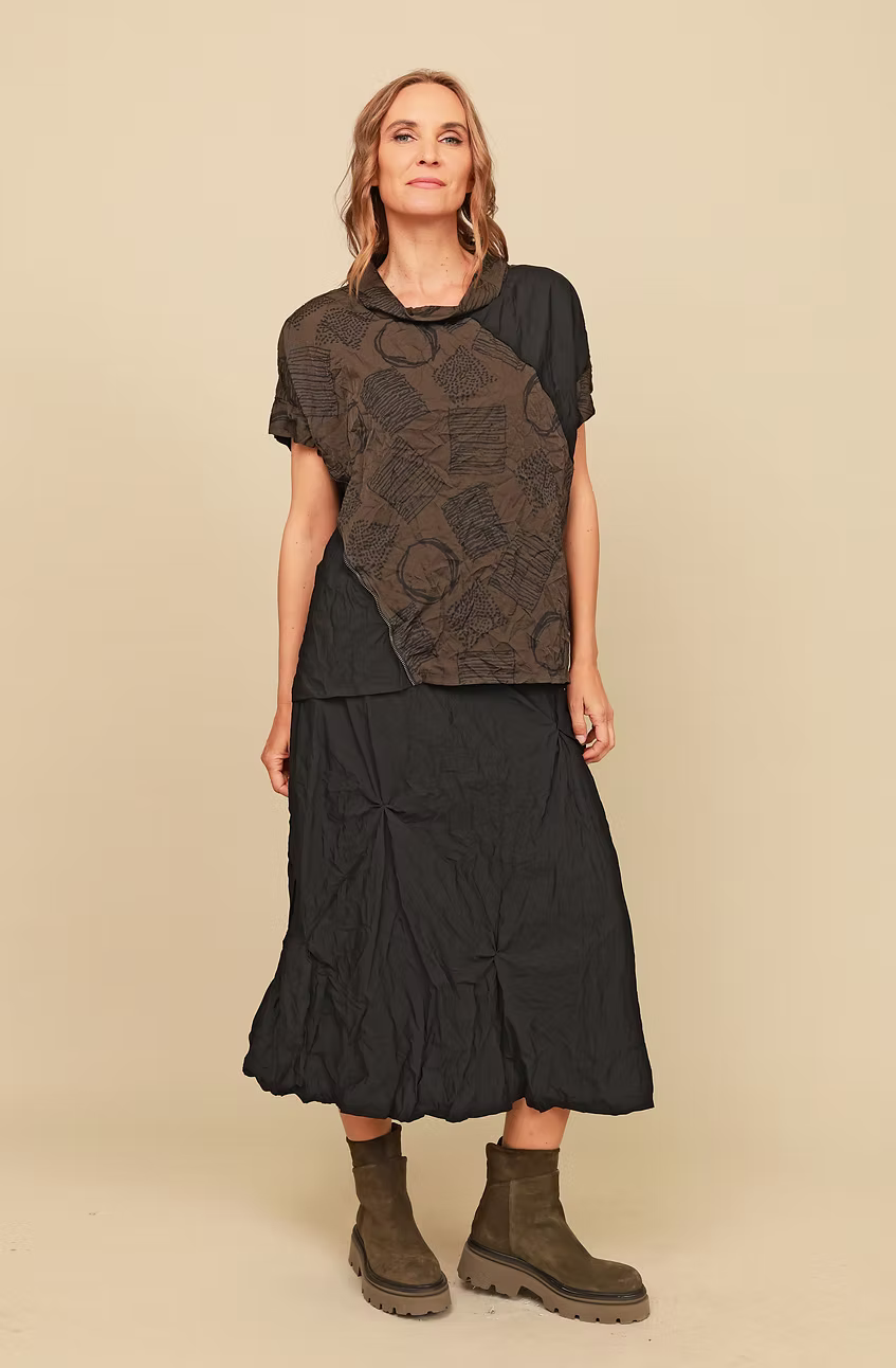 Chalet Nylon Parachute Solid Black Jonesey Midi Skirt - TN67155 - BLACK