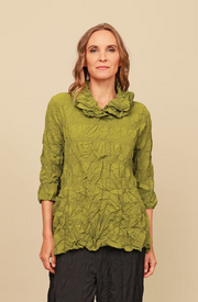 Chalet Gould Embossed Woven 3/4 Sleeve Cowl Neck Solid Top - T62411