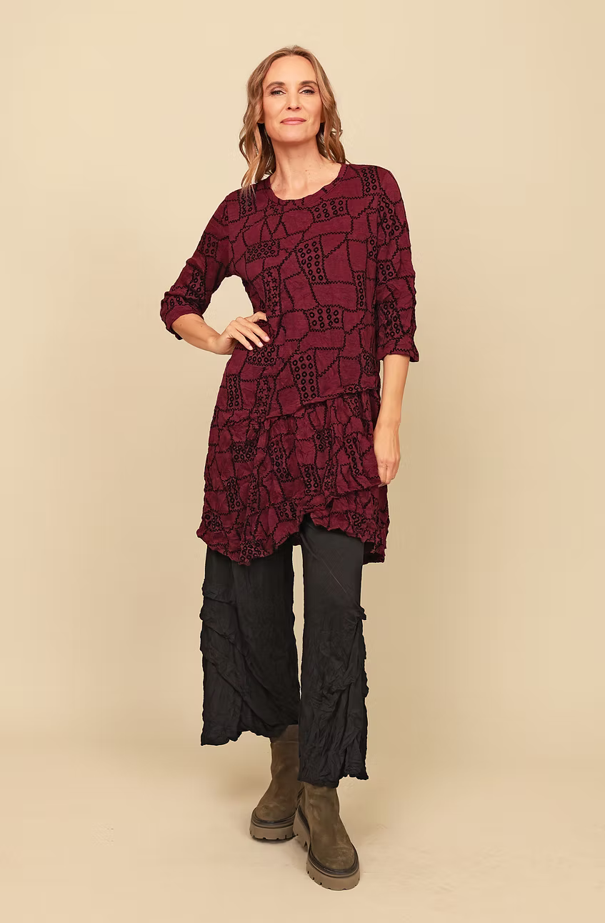 Chalet Ashton Recycled Crinkle Jersey Short Dress with Black Geometric Detailing - CB66012