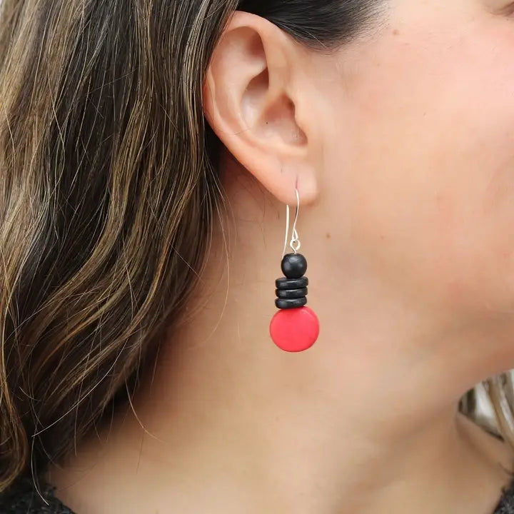 SYLCA Red and Black Dusk Earrings - SD25E27 - RED