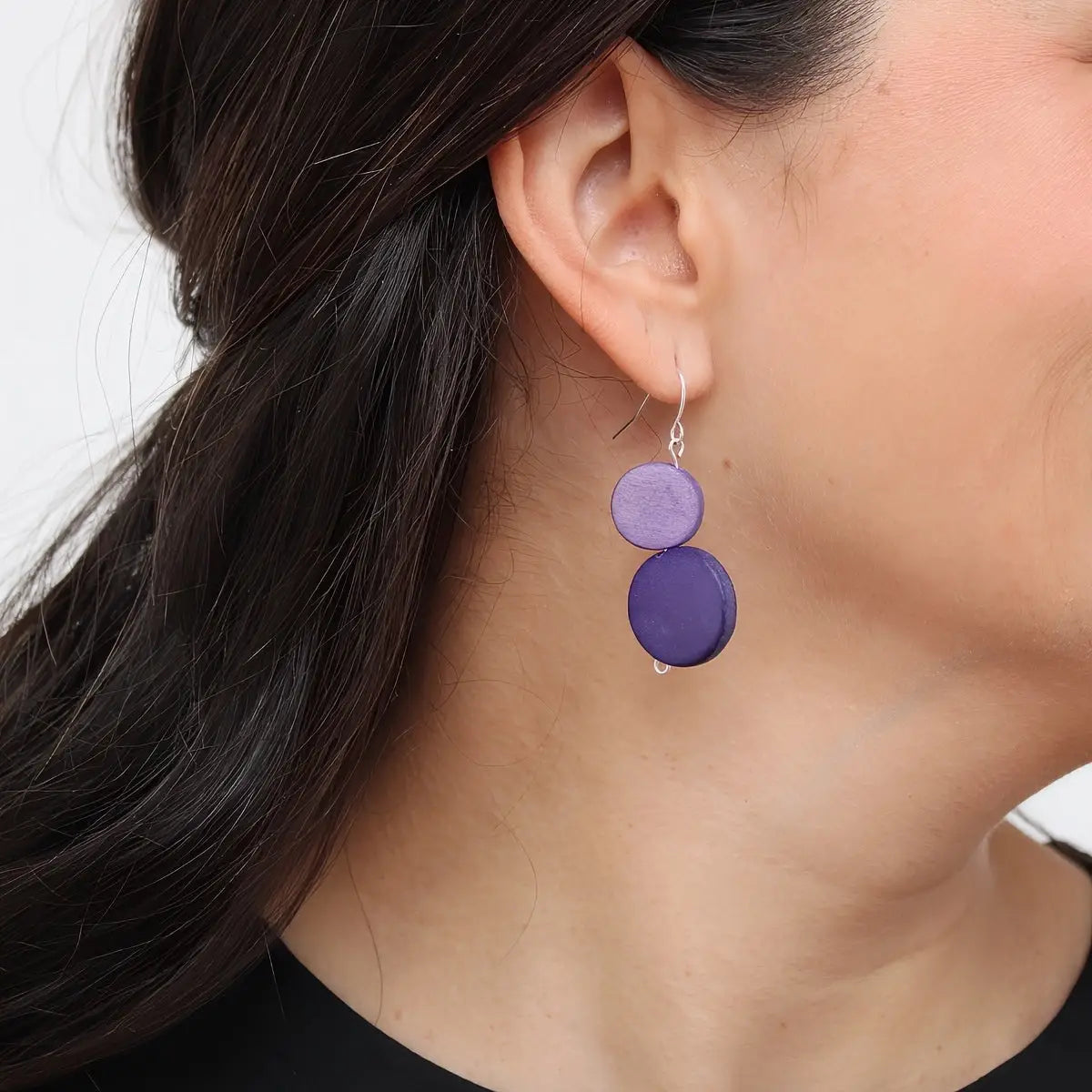 SYLCA Purple Georgie Two Bead Drop Earrings