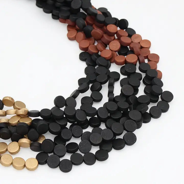 SYLCA Midnight Mosaic Wooden Statement Necklace - LS26N33 - BLACK