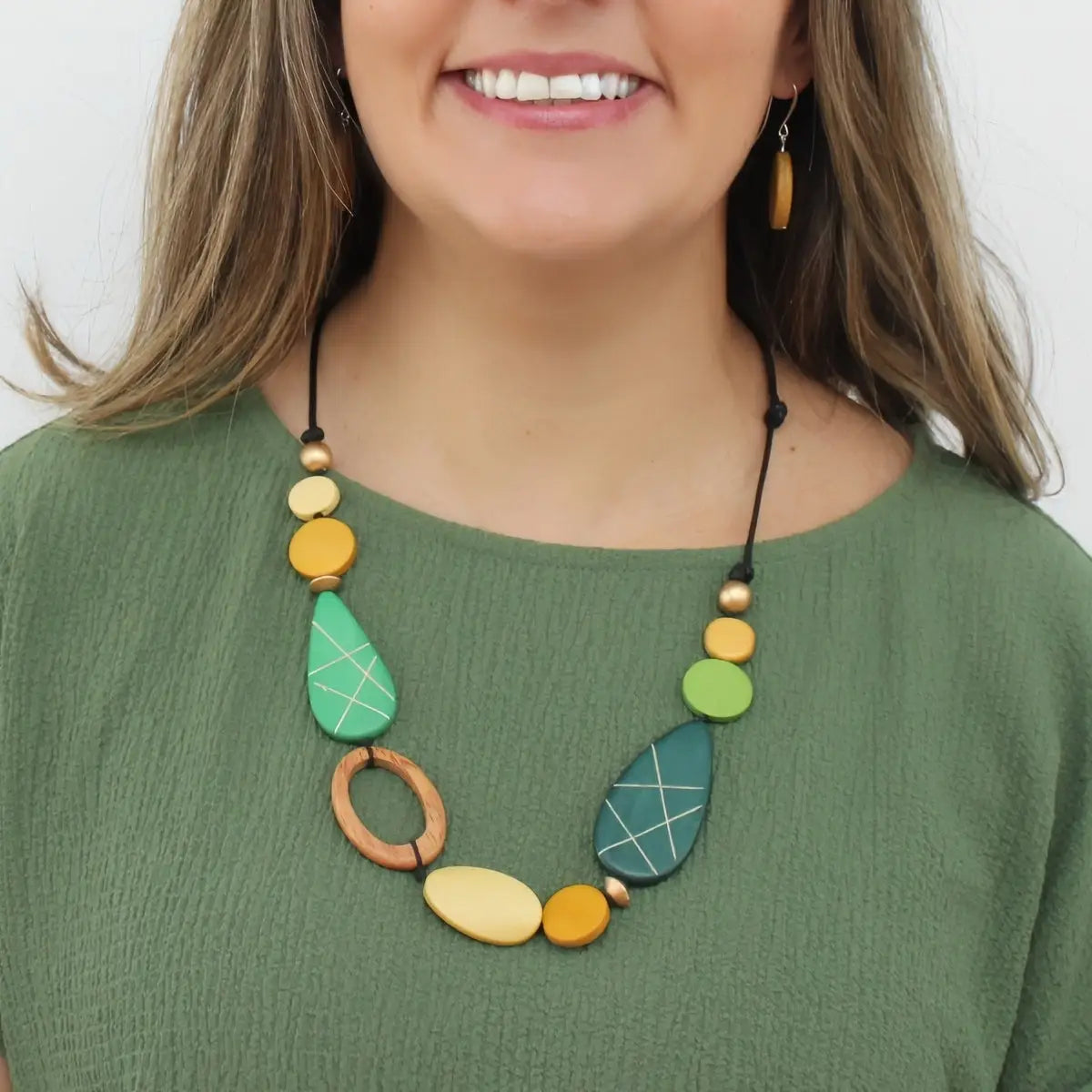 SYLCA Laken Carved Wood Link Necklace