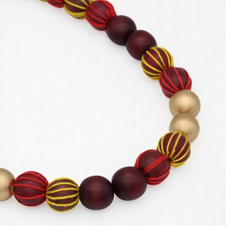 SYLCA Threaded Art Deco Necklace - SD26N34 - MAROON/GOLD