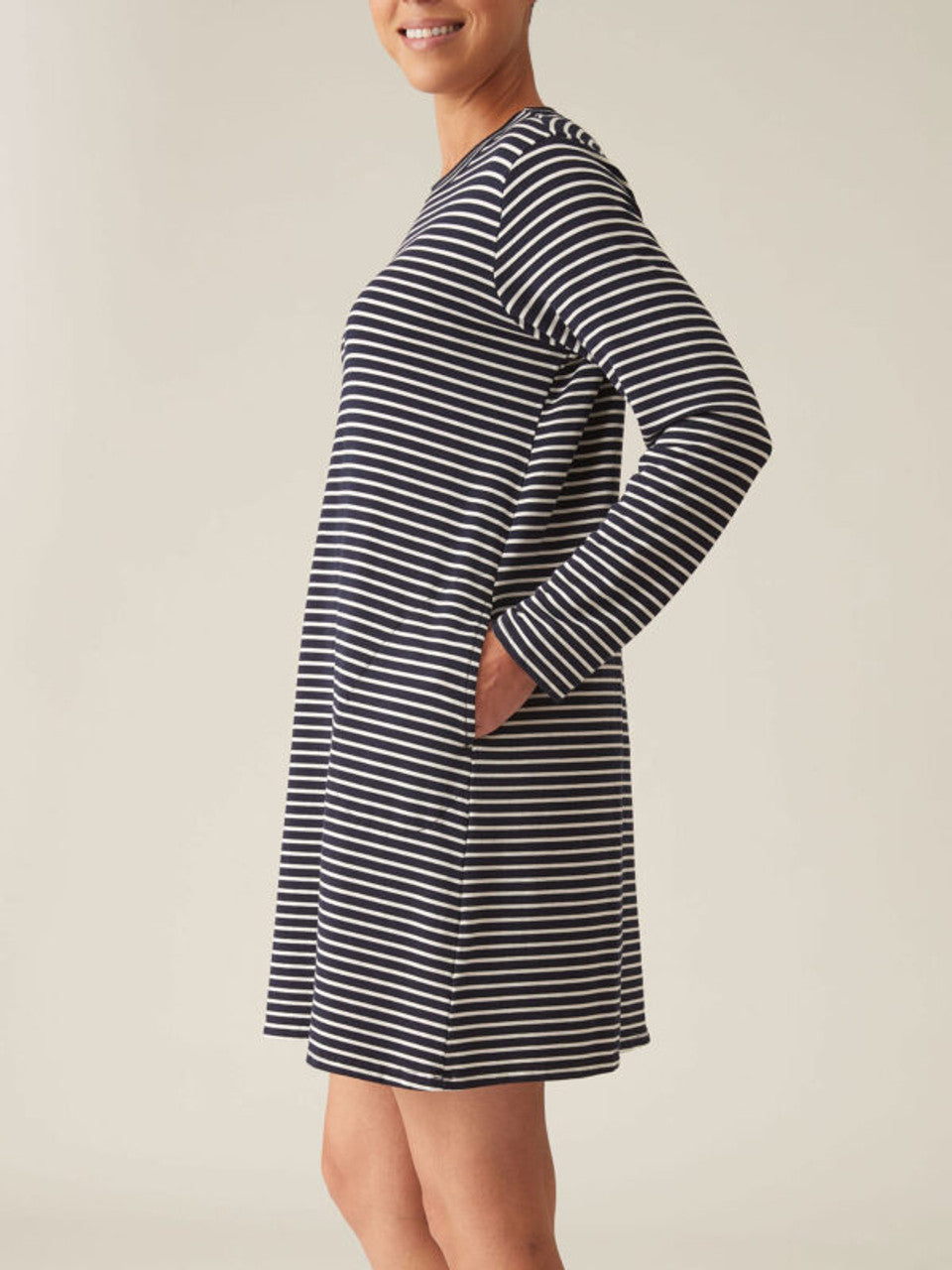 CUT LOOSE - Navy Stripe Fleece Shift Dress - 7041836
