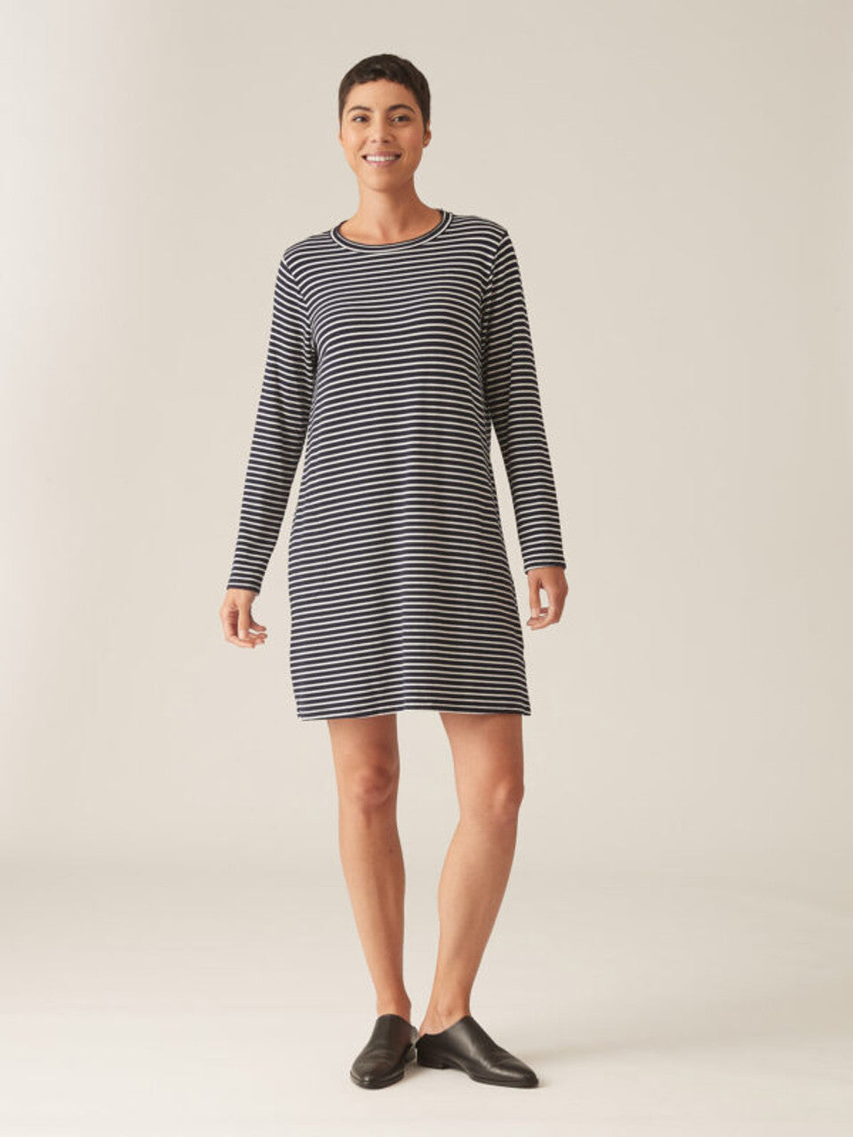 CUT LOOSE - Navy Stripe Fleece Shift Dress - 7041836