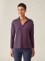 CUT LOOSE - Navy Stripe Fleece Polo Sweatshirt - 7046560