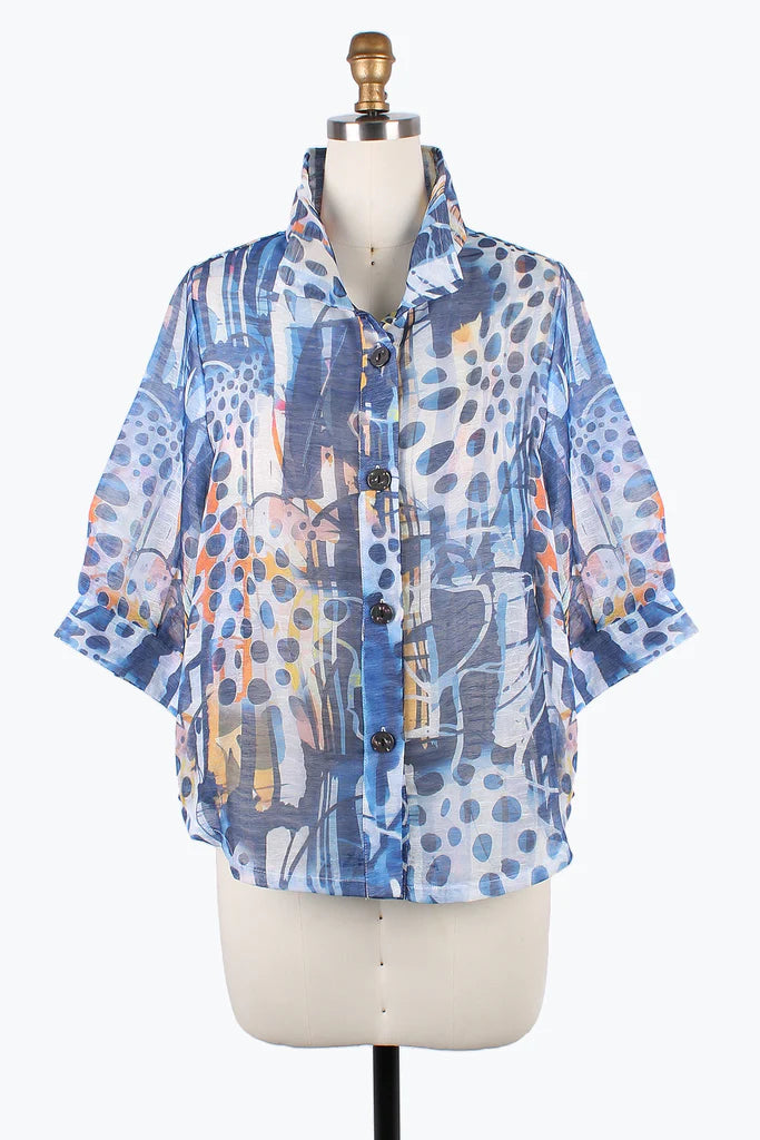 DAMEE LINES DOTS ORGANZA BLOUSE- 7101- BLU