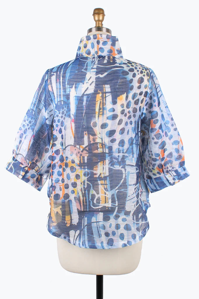 DAMEE LINES DOTS ORGANZA BLOUSE- 7101- BLU